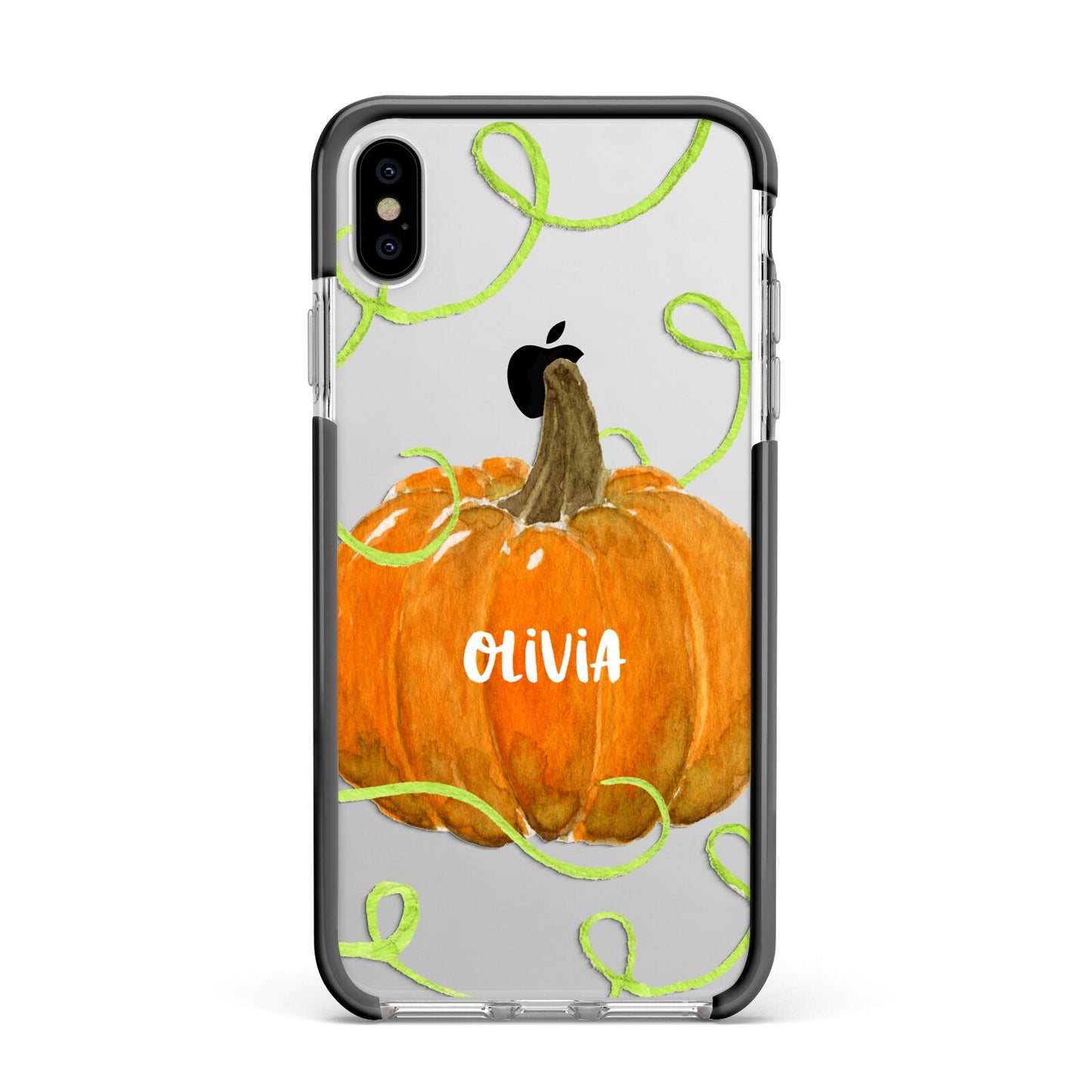 Halloween Pumpkin Personalised Apple iPhone Xs Max Impact Case Black Edge on Silver Phone