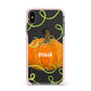 Halloween Pumpkin Personalised Apple iPhone Xs Max Impact Case Pink Edge on Black Phone