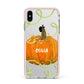 Halloween Pumpkin Personalised Apple iPhone Xs Max Impact Case Pink Edge on Silver Phone