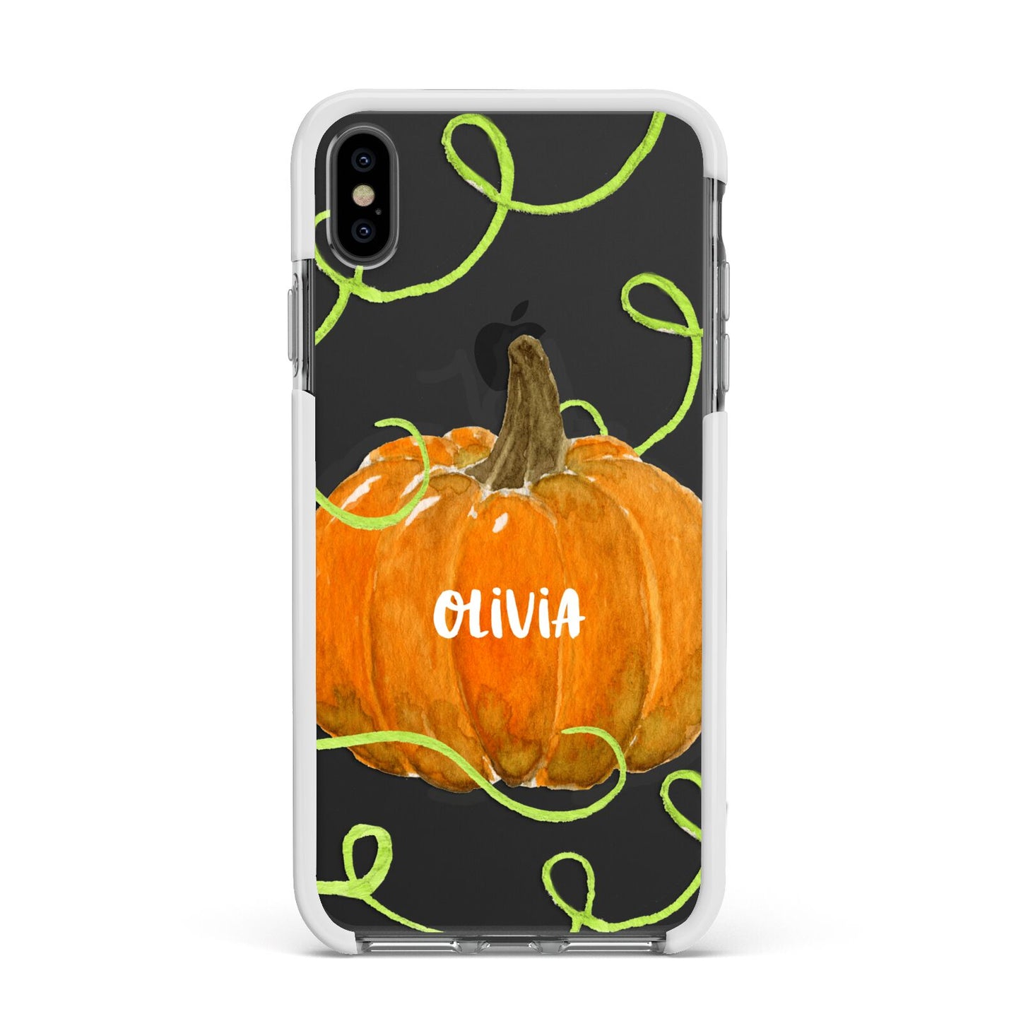 Halloween Pumpkin Personalised Apple iPhone Xs Max Impact Case White Edge on Black Phone