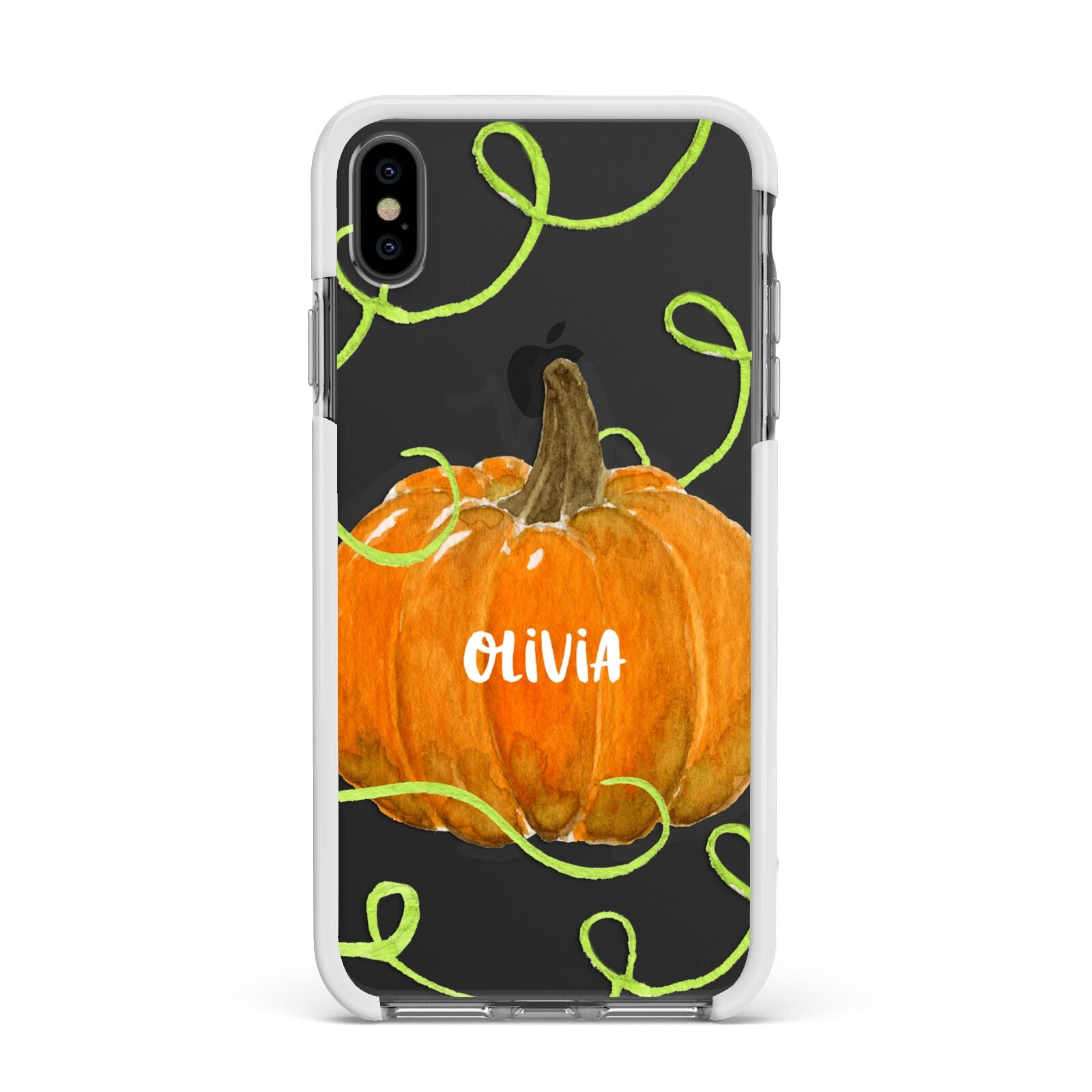 Halloween Pumpkin Personalised Apple iPhone Xs Max Impact Case White Edge on Black Phone