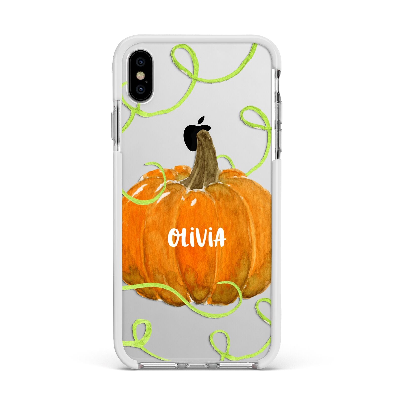 Halloween Pumpkin Personalised Apple iPhone Xs Max Impact Case White Edge on Silver Phone
