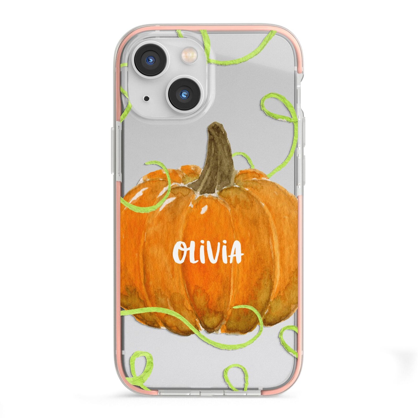 Halloween Pumpkin Personalised iPhone 13 Mini TPU Impact Case with Pink Edges