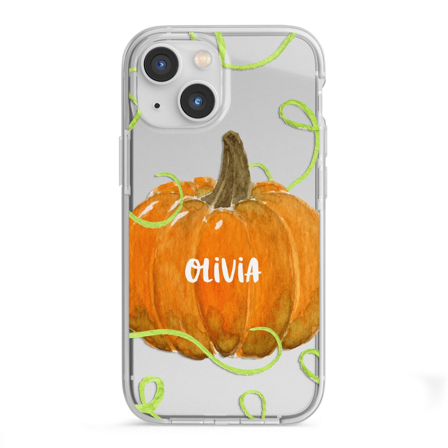 Halloween Pumpkin Personalised iPhone 13 Mini TPU Impact Case with White Edges