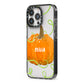 Halloween Pumpkin Personalised iPhone 13 Pro Black Impact Case Side Angle on Silver phone