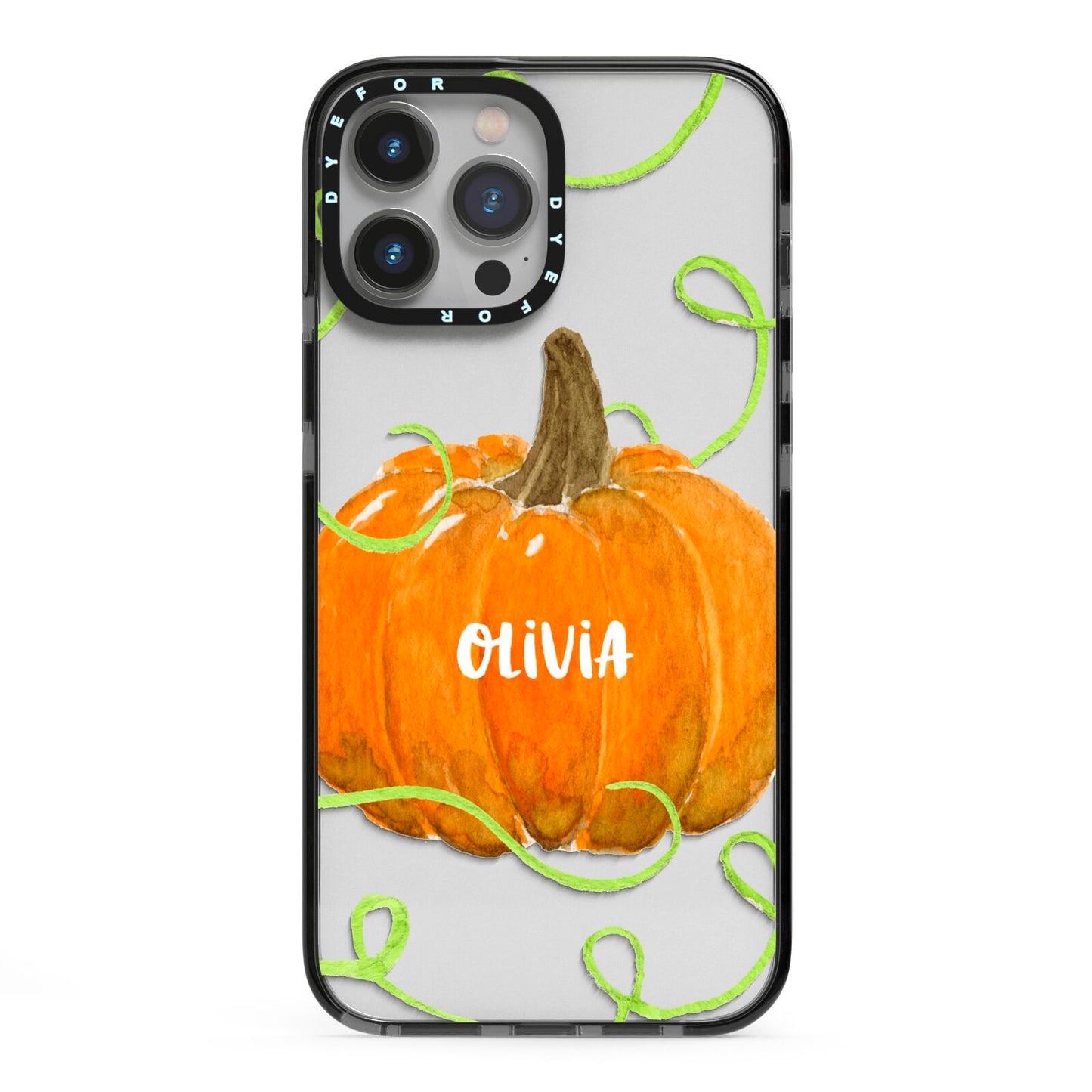 Halloween Pumpkin Personalised iPhone 13 Pro Max Black Impact Case on Silver phone