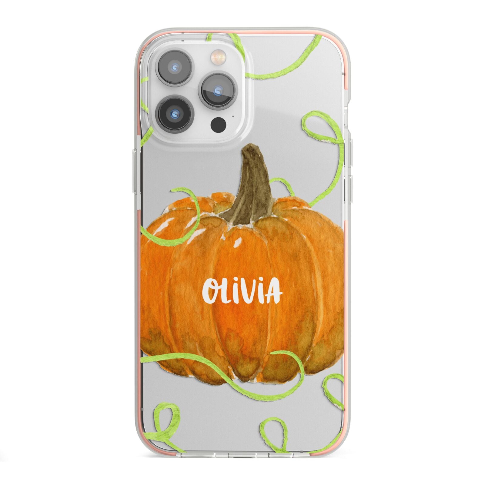 Halloween Pumpkin Personalised iPhone 13 Pro Max TPU Impact Case with Pink Edges