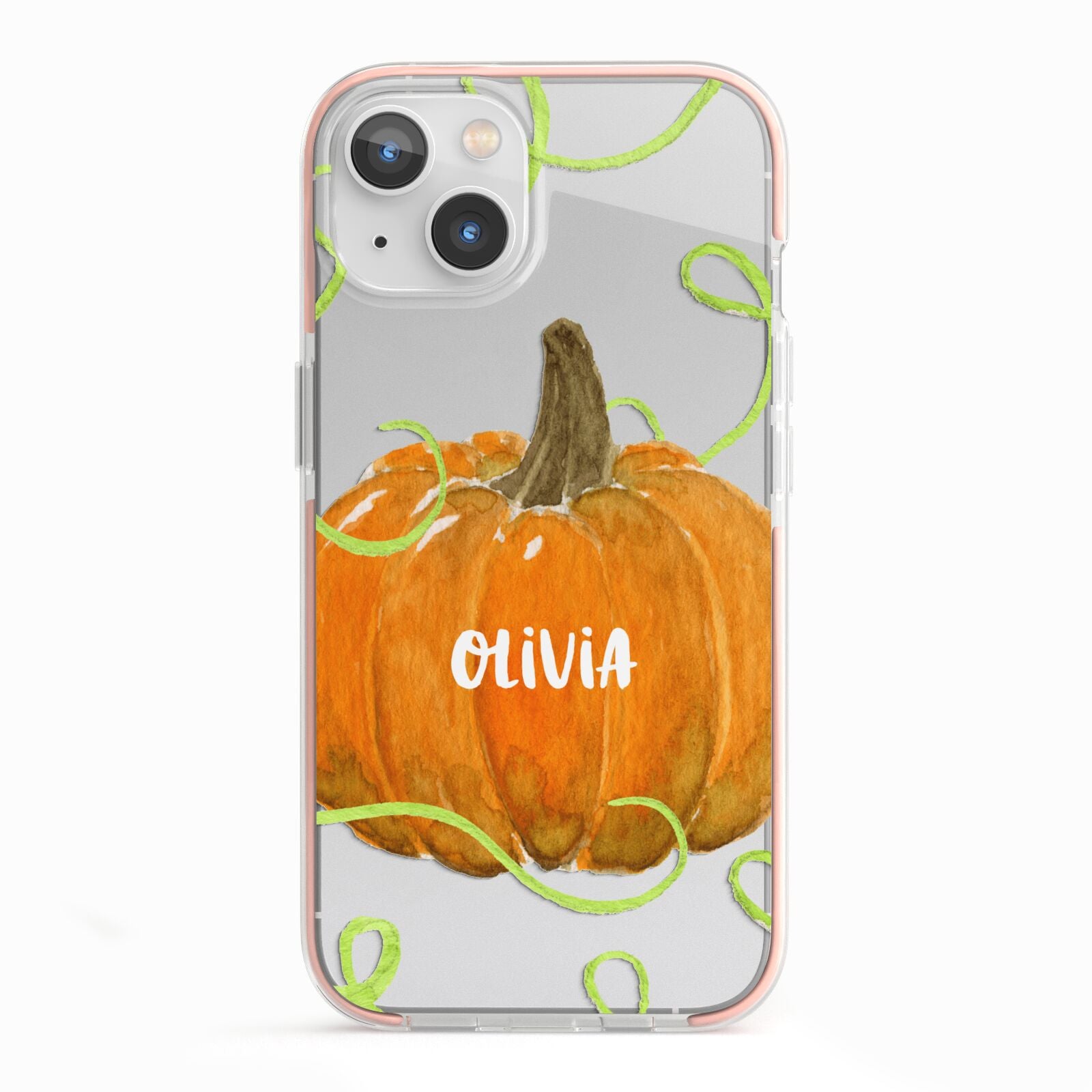 Halloween Pumpkin Personalised iPhone 13 TPU Impact Case with Pink Edges