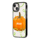 Halloween Pumpkin Personalised iPhone 14 Black Impact Case Side Angle on Silver phone