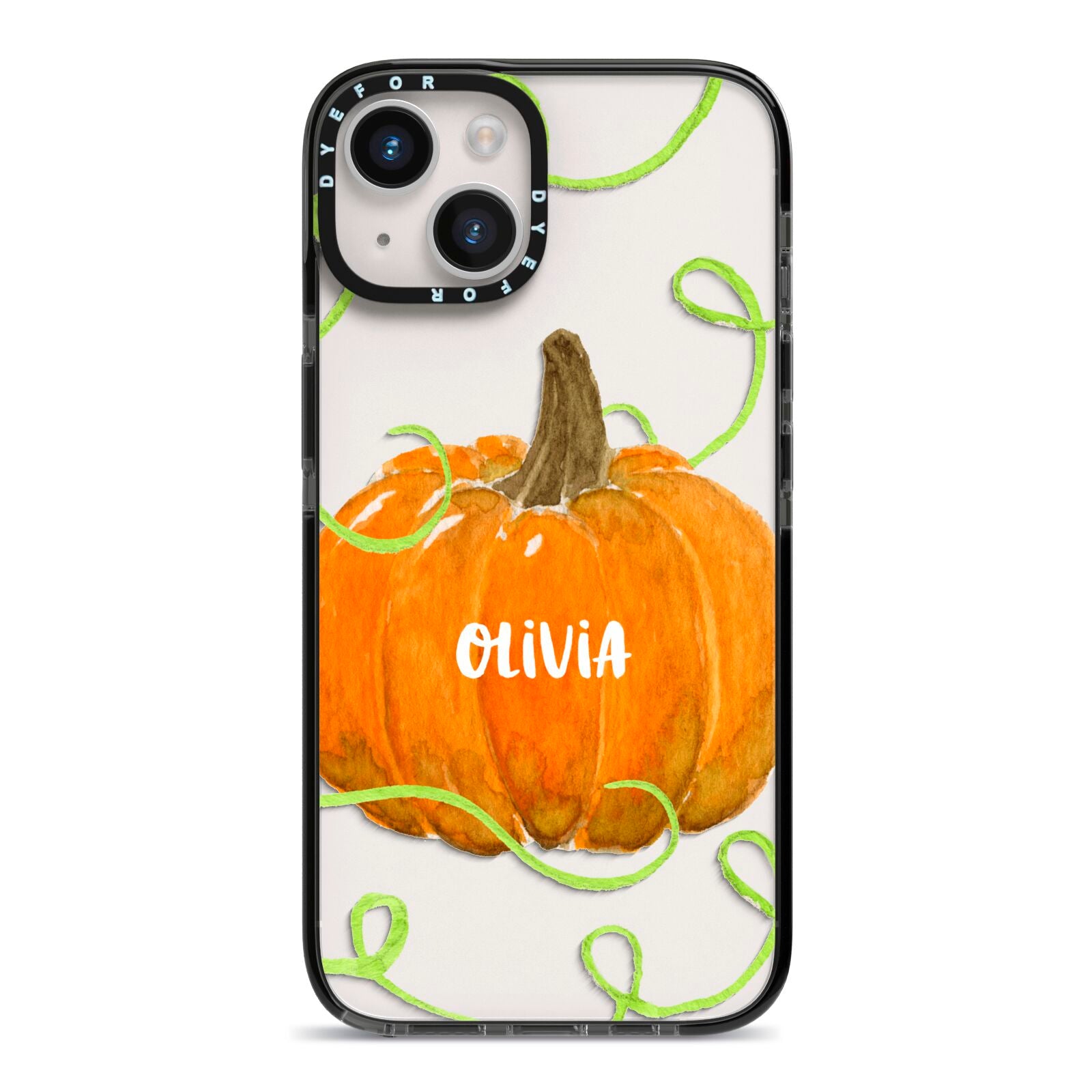 Halloween Pumpkin Personalised iPhone 14 Black Impact Case on Silver phone