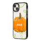 Halloween Pumpkin Personalised iPhone 14 Plus Black Impact Case Side Angle on Silver phone