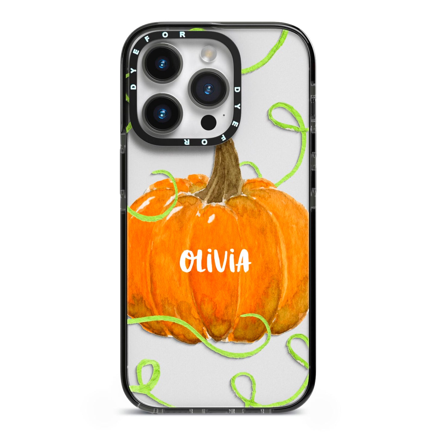 Halloween Pumpkin Personalised iPhone 14 Pro Black Impact Case on Silver phone