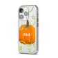 Halloween Pumpkin Personalised iPhone 14 Pro Clear Tough Case Silver Angled Image