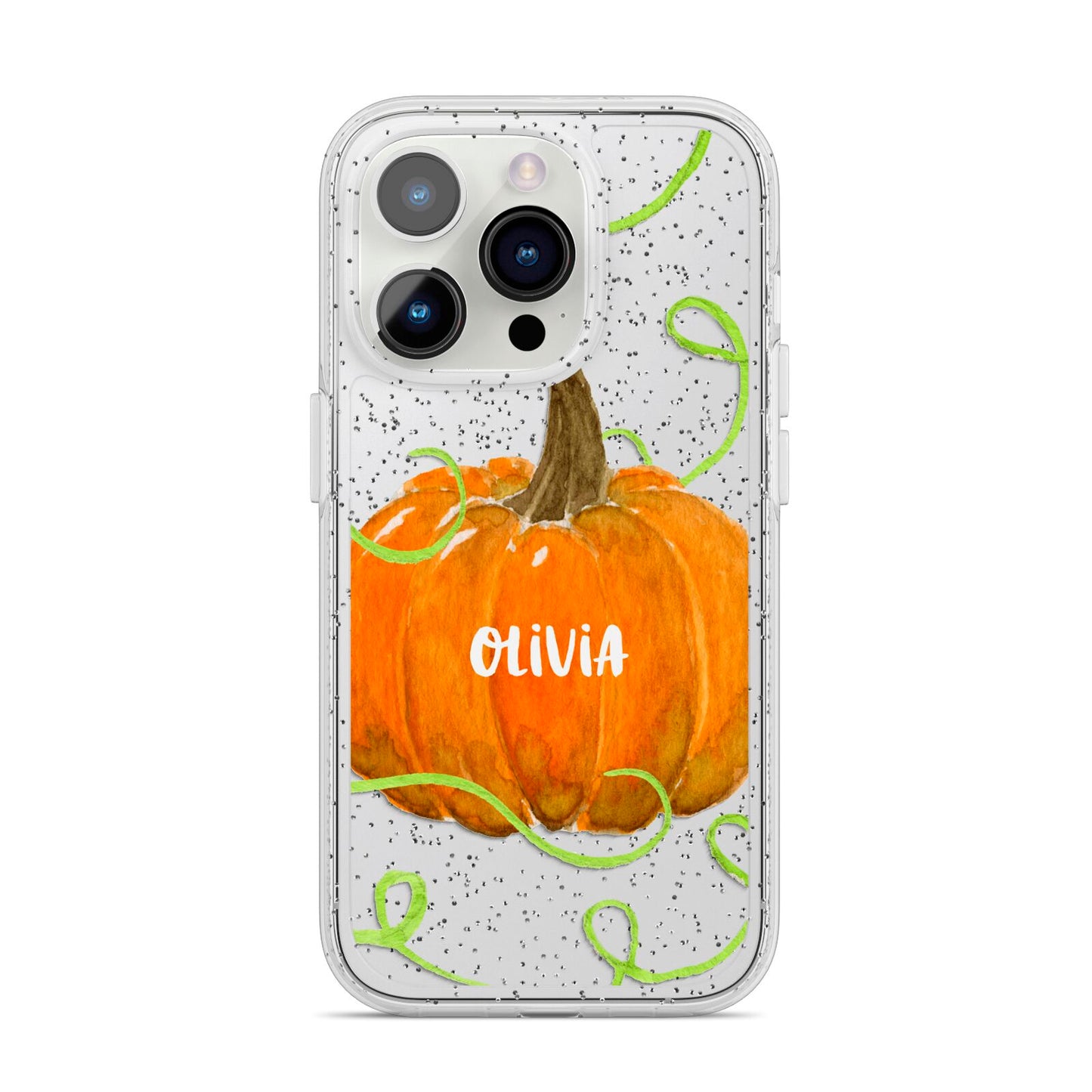 Halloween Pumpkin Personalised iPhone 14 Pro Glitter Tough Case Silver
