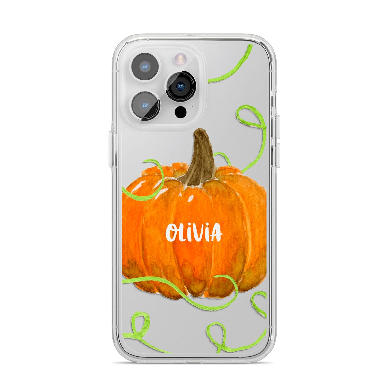 Halloween Pumpkin Personalised iPhone 14 Pro Max Clear Tough Case Silver