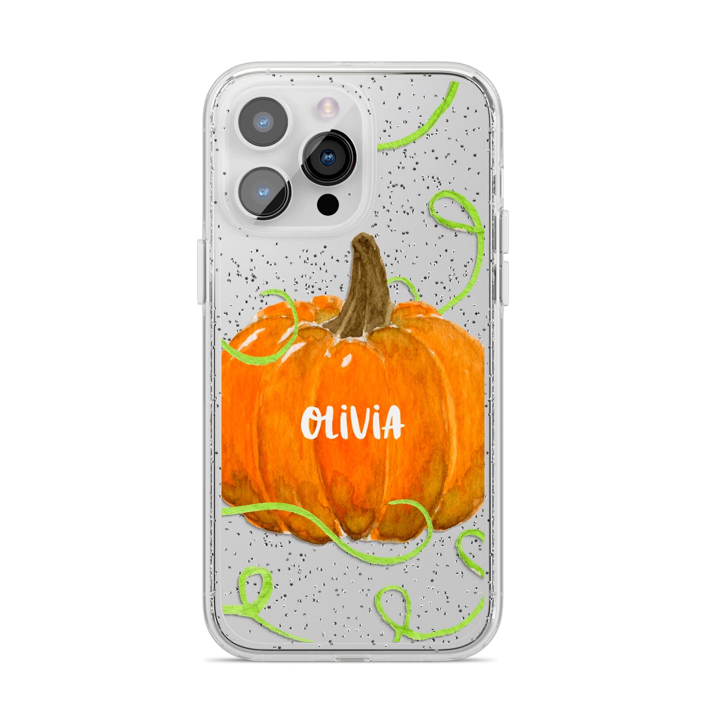 Halloween Pumpkin Personalised iPhone 14 Pro Max Glitter Tough Case Silver