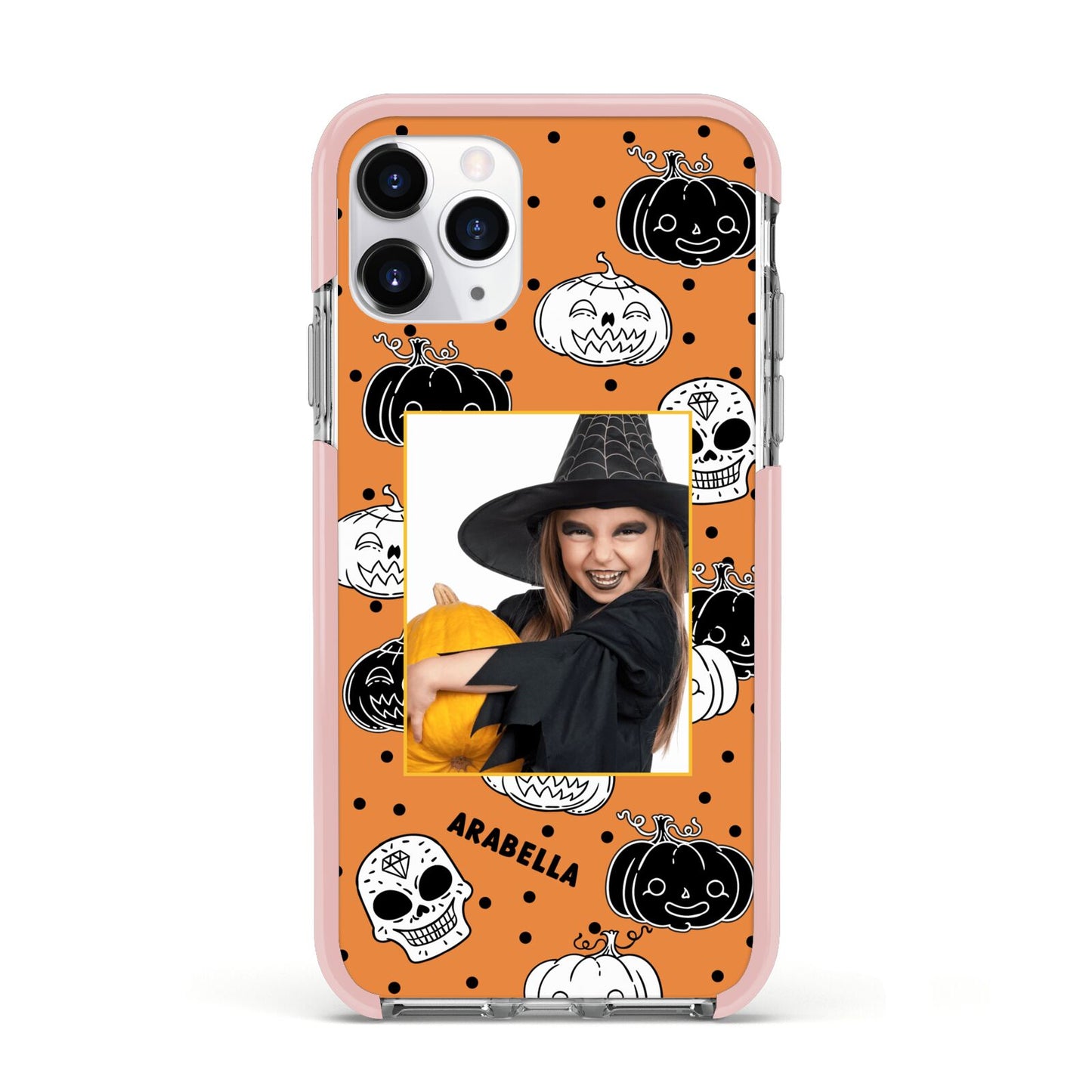 Halloween Pumpkins Photo Upload Apple iPhone 11 Pro in Silver with Pink Impact Case