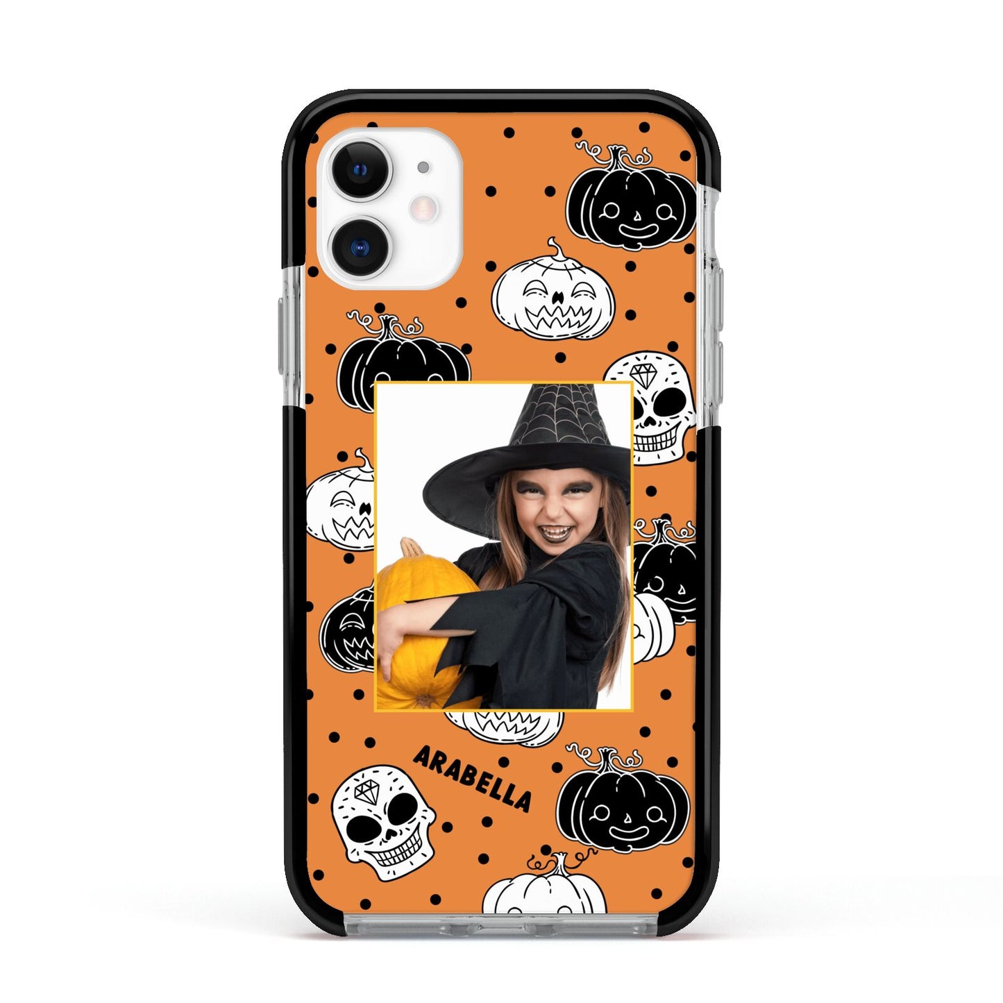Halloween Pumpkins Photo Upload Apple iPhone 11 in White with Black Impact Case