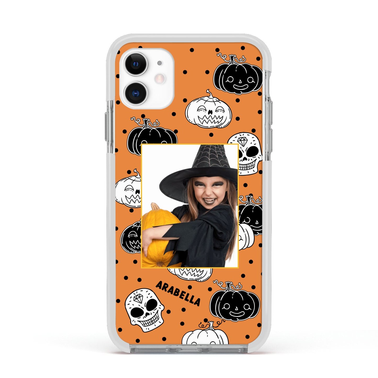 Halloween Pumpkins Photo Upload Apple iPhone 11 in White with White Impact Case