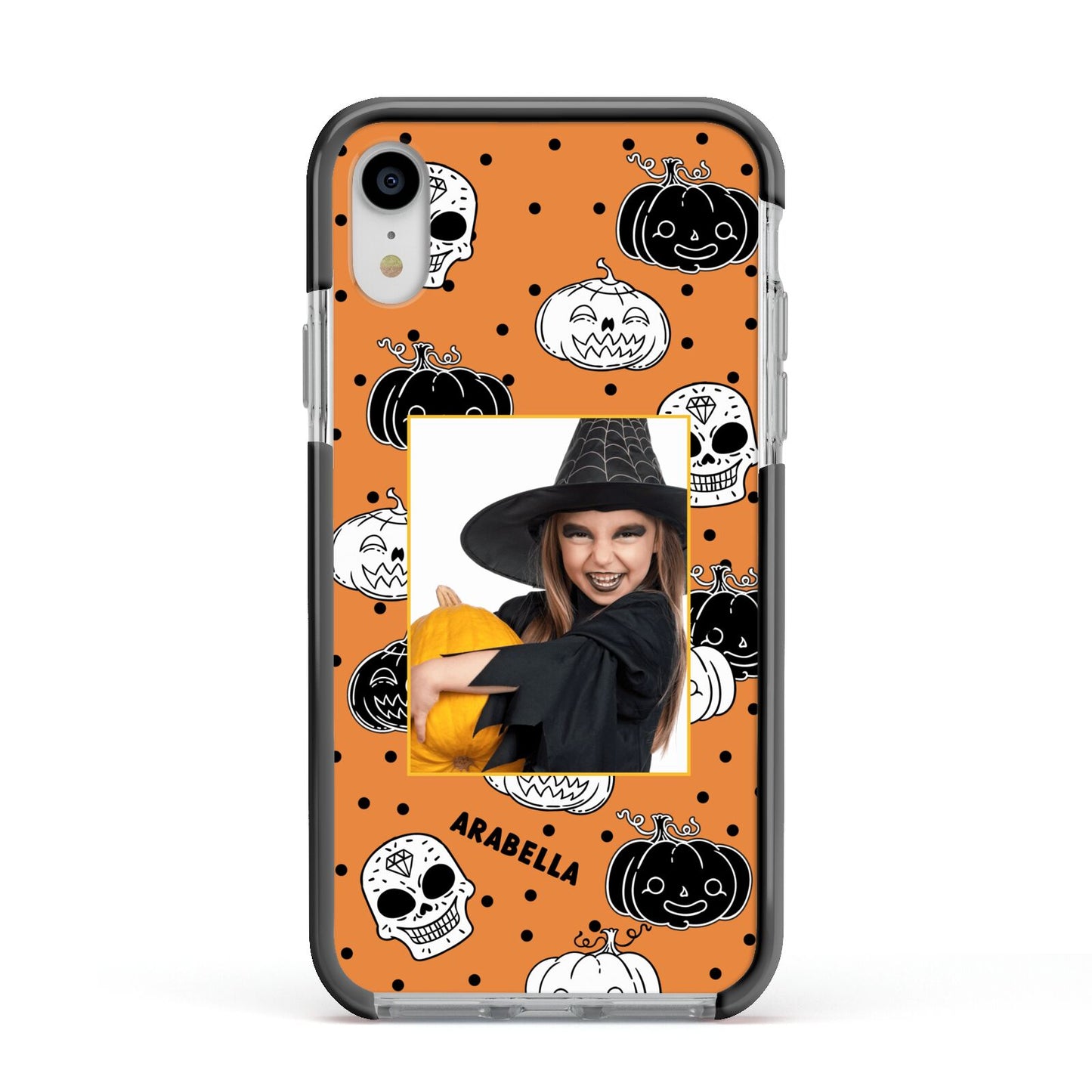 Halloween Pumpkins Photo Upload Apple iPhone XR Impact Case Black Edge on Silver Phone