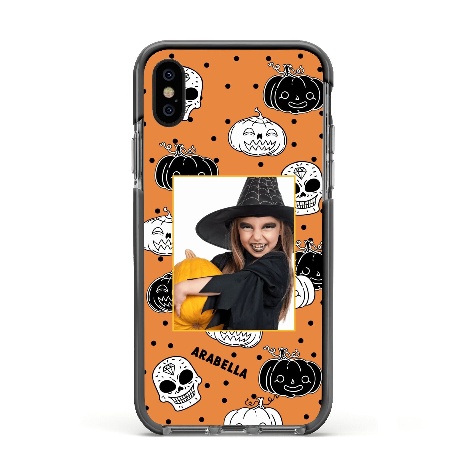 Halloween Pumpkins Photo Upload Apple iPhone Xs Impact Case Black Edge on Black Phone