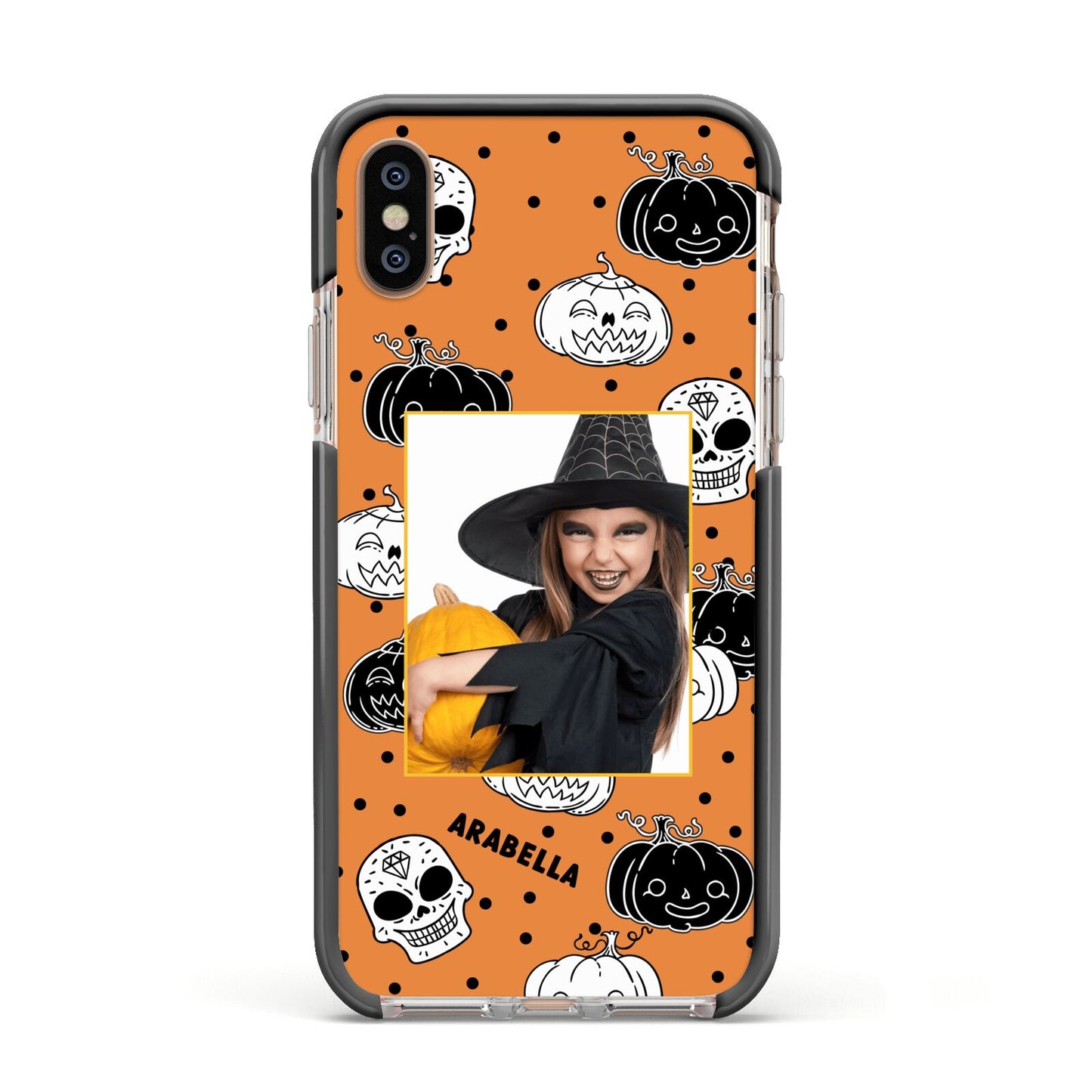 Halloween Pumpkins Photo Upload Apple iPhone Xs Impact Case Black Edge on Gold Phone