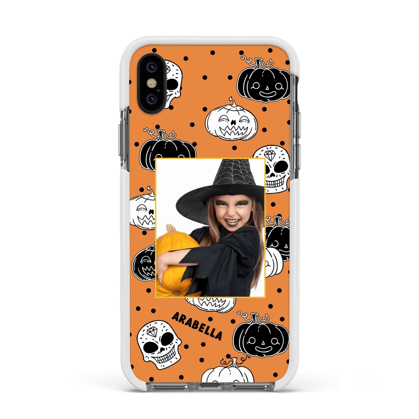 Halloween Pumpkins Photo Upload Apple iPhone Xs Impact Case White Edge on Black Phone