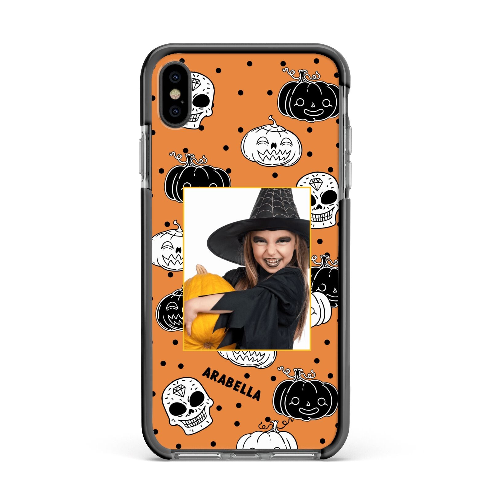 Halloween Pumpkins Photo Upload Apple iPhone Xs Max Impact Case Black Edge on Black Phone