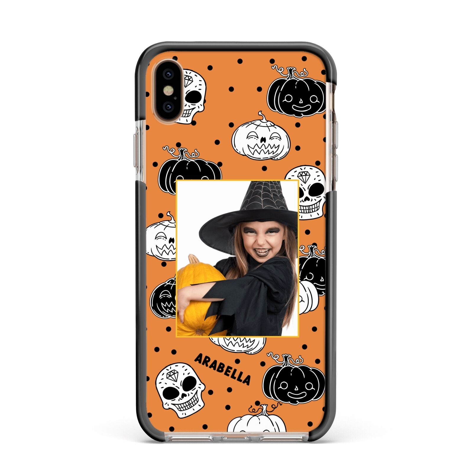 Halloween Pumpkins Photo Upload Apple iPhone Xs Max Impact Case Black Edge on Gold Phone