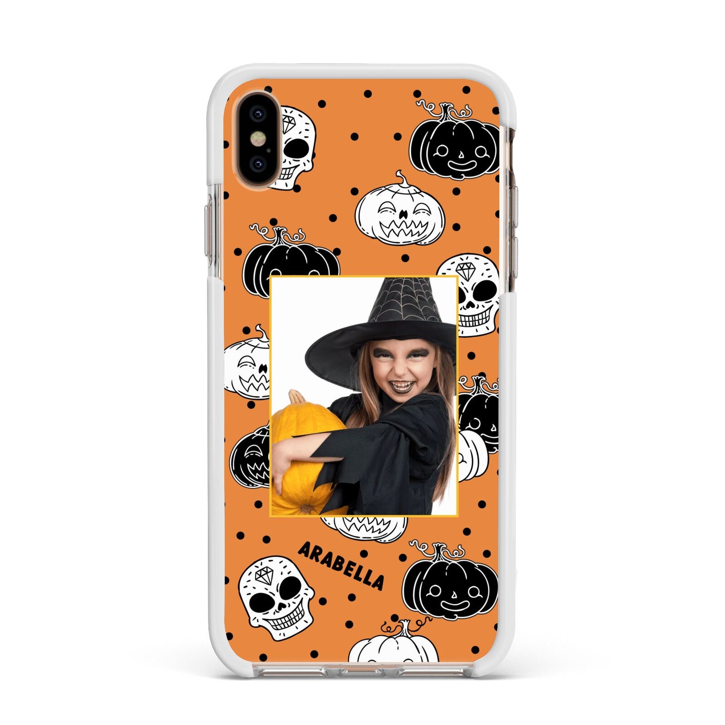 Halloween Pumpkins Photo Upload Apple iPhone Xs Max Impact Case White Edge on Gold Phone