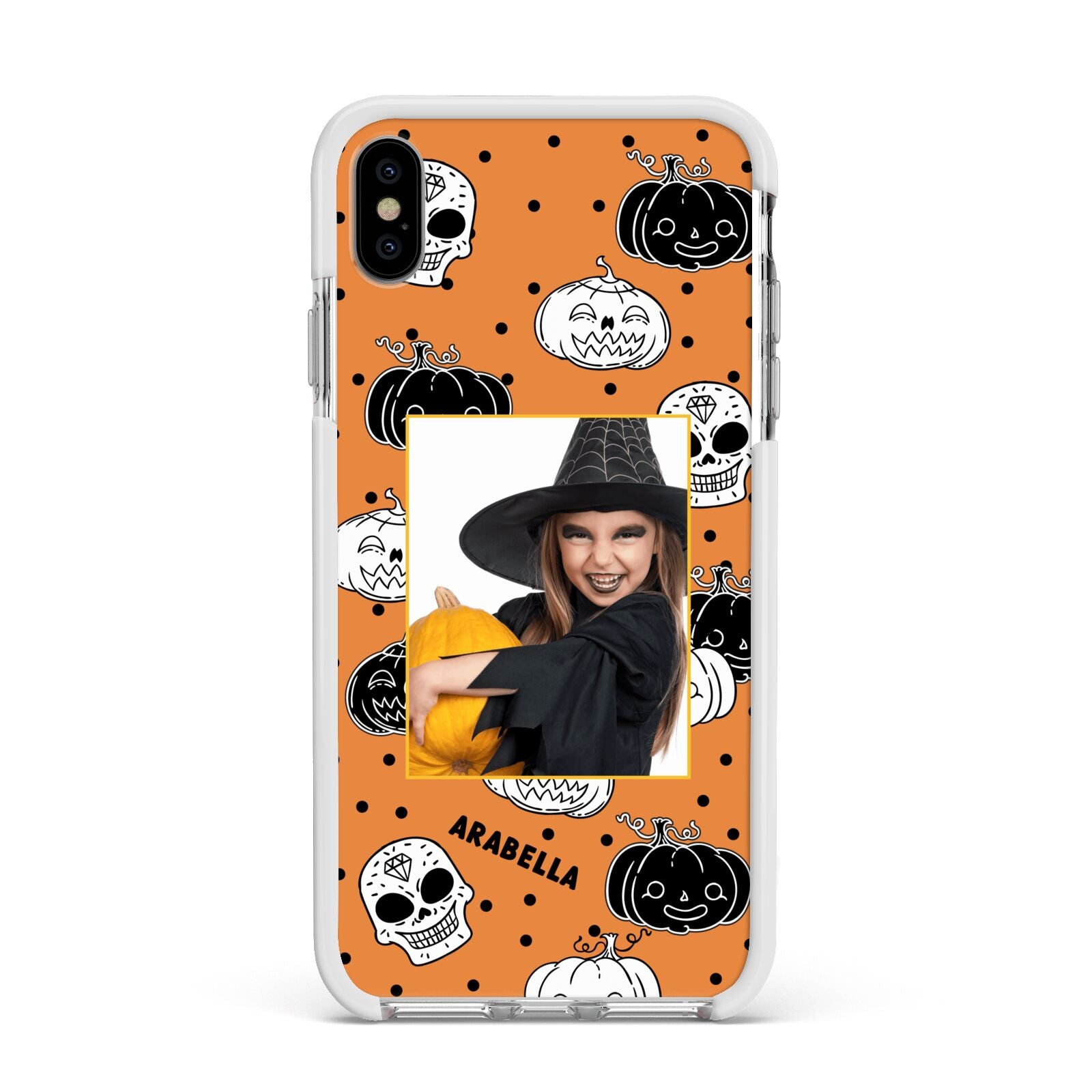 Halloween Pumpkins Photo Upload Apple iPhone Xs Max Impact Case White Edge on Silver Phone