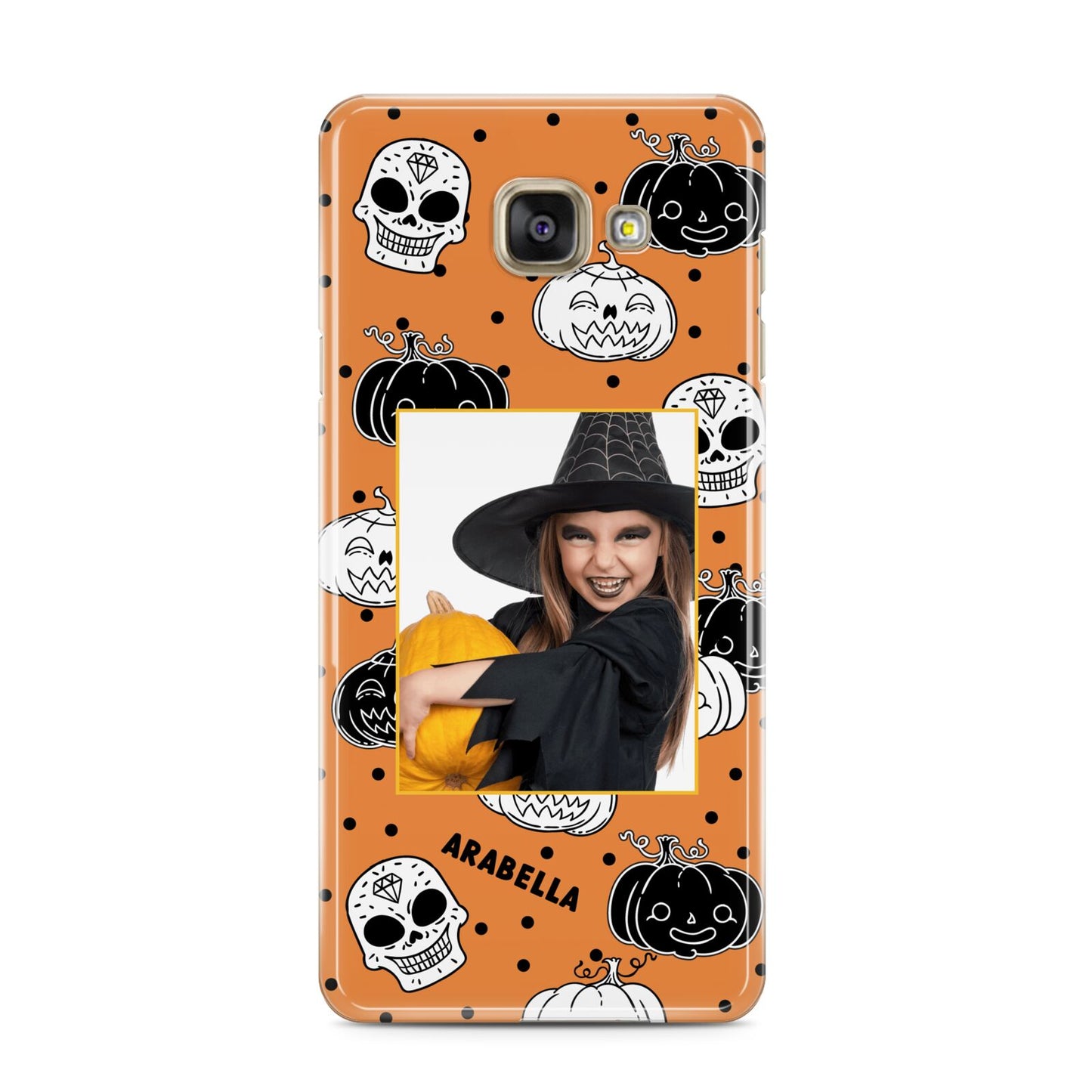 Halloween Pumpkins Photo Upload Samsung Galaxy A3 2016 Case on gold phone