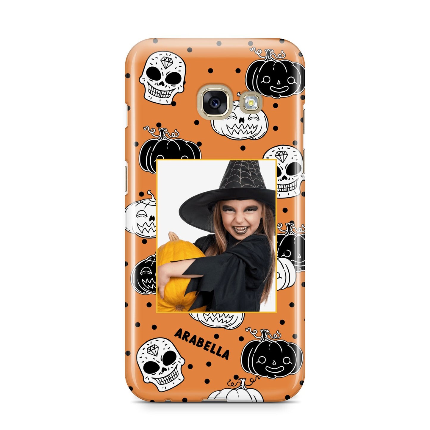 Halloween Pumpkins Photo Upload Samsung Galaxy A3 2017 Case on gold phone