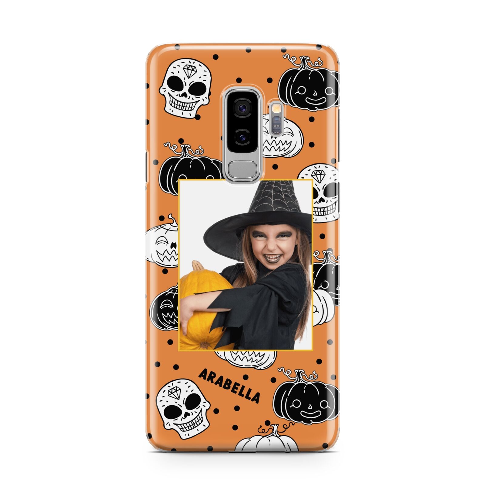 Halloween Pumpkins Photo Upload Samsung Galaxy S9 Plus Case on Silver phone