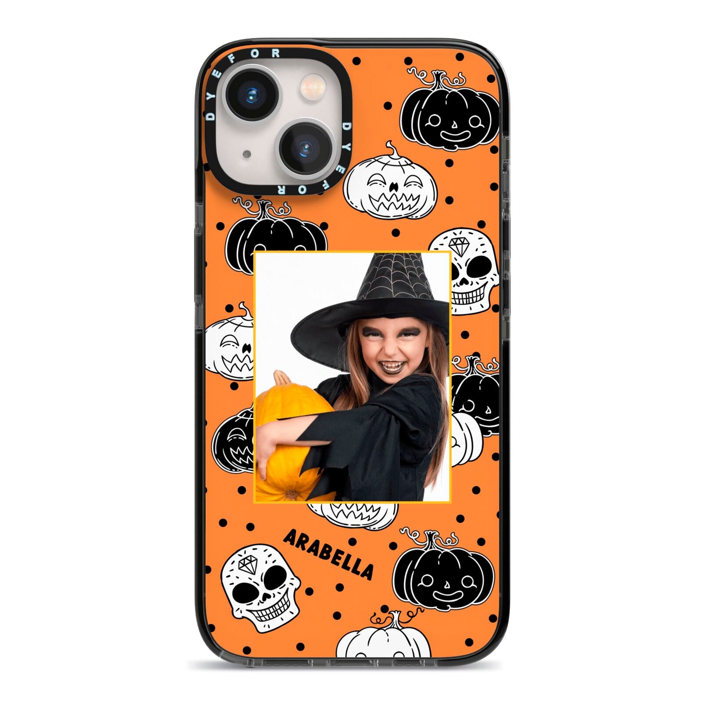 Halloween Pumpkins Photo Upload iPhone 13 Black Impact Case on Silver phone