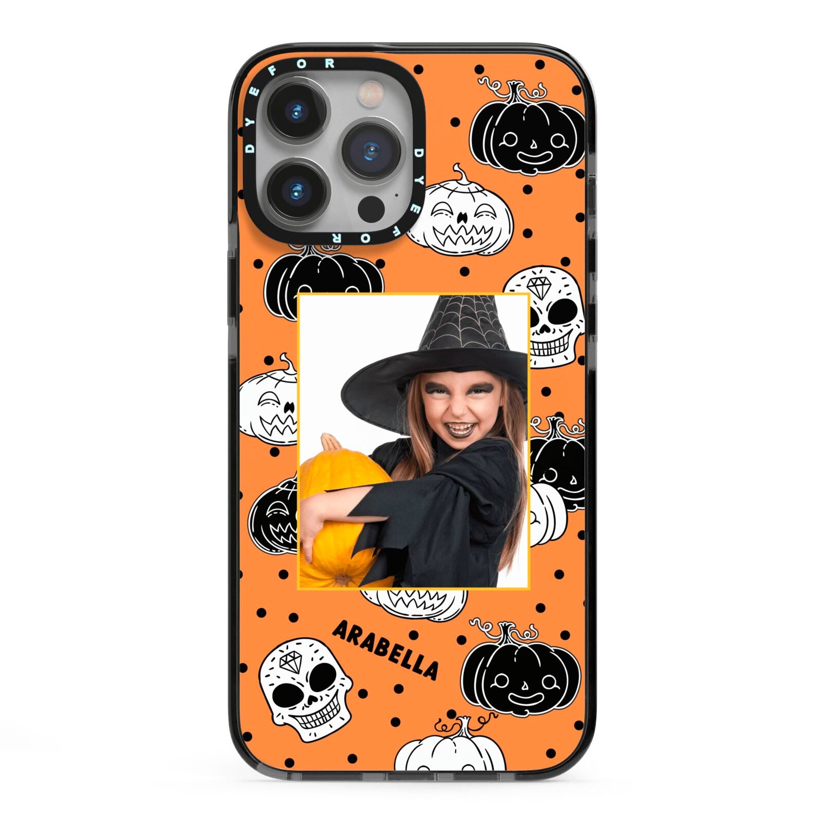 Halloween Pumpkins Photo Upload iPhone 13 Pro Max Black Impact Case on Silver phone
