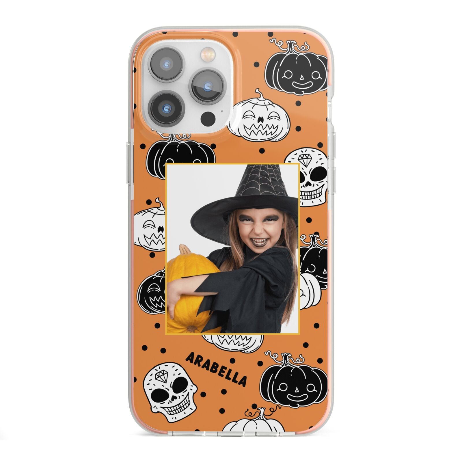 Halloween Pumpkins Photo Upload iPhone 13 Pro Max TPU Impact Case with Pink Edges