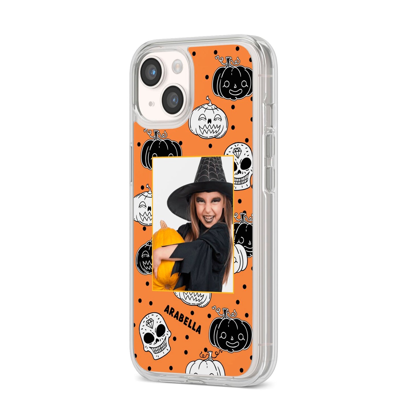 Halloween Pumpkins Photo Upload iPhone 14 Clear Tough Case Starlight Angled Image
