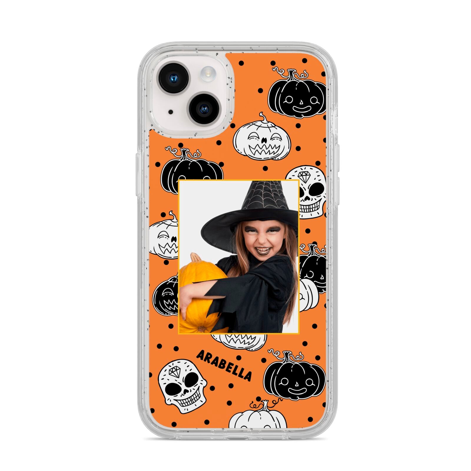 Halloween Pumpkins Photo Upload iPhone 14 Plus Glitter Tough Case Starlight
