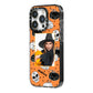 Halloween Pumpkins Photo Upload iPhone 14 Pro Black Impact Case Side Angle on Silver phone