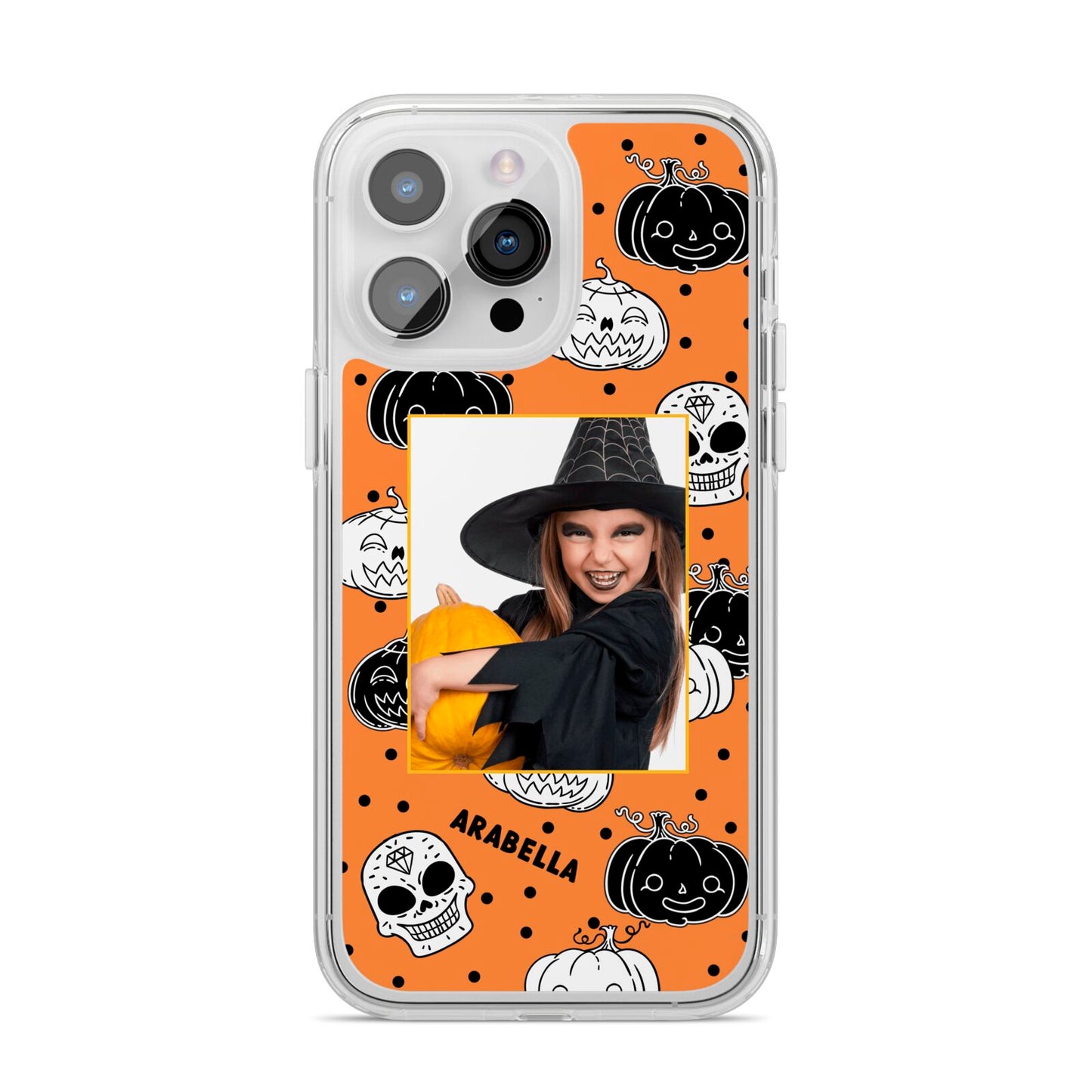 Halloween Pumpkins Photo Upload iPhone 14 Pro Max Clear Tough Case Silver
