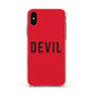 Halloween Red Devil Apple iPhone Xs Impact Case Pink Edge on Black Phone
