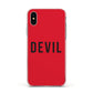 Halloween Red Devil Apple iPhone Xs Impact Case Pink Edge on Silver Phone