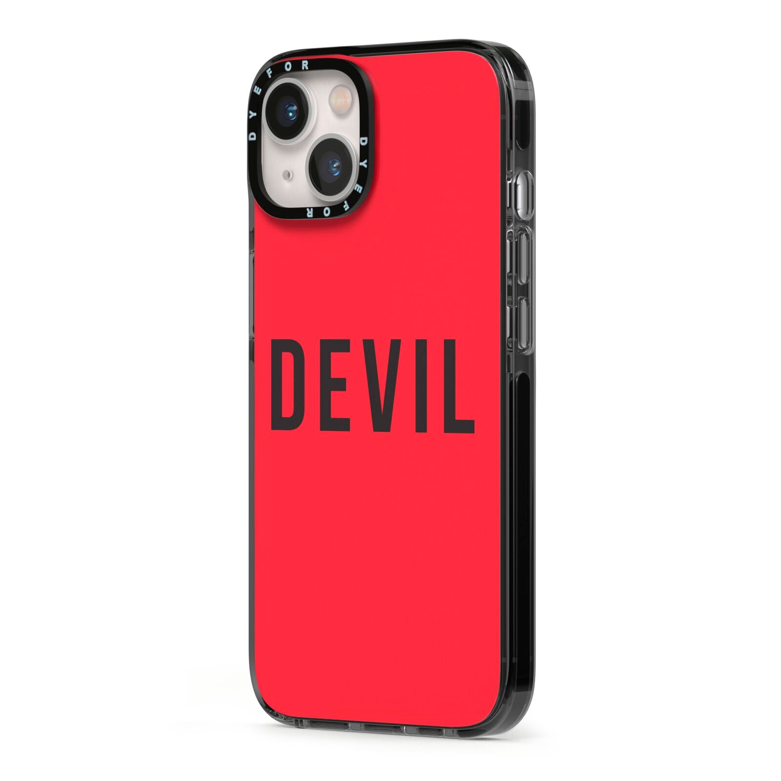 Halloween Red Devil iPhone 13 Black Impact Case Side Angle on Silver phone