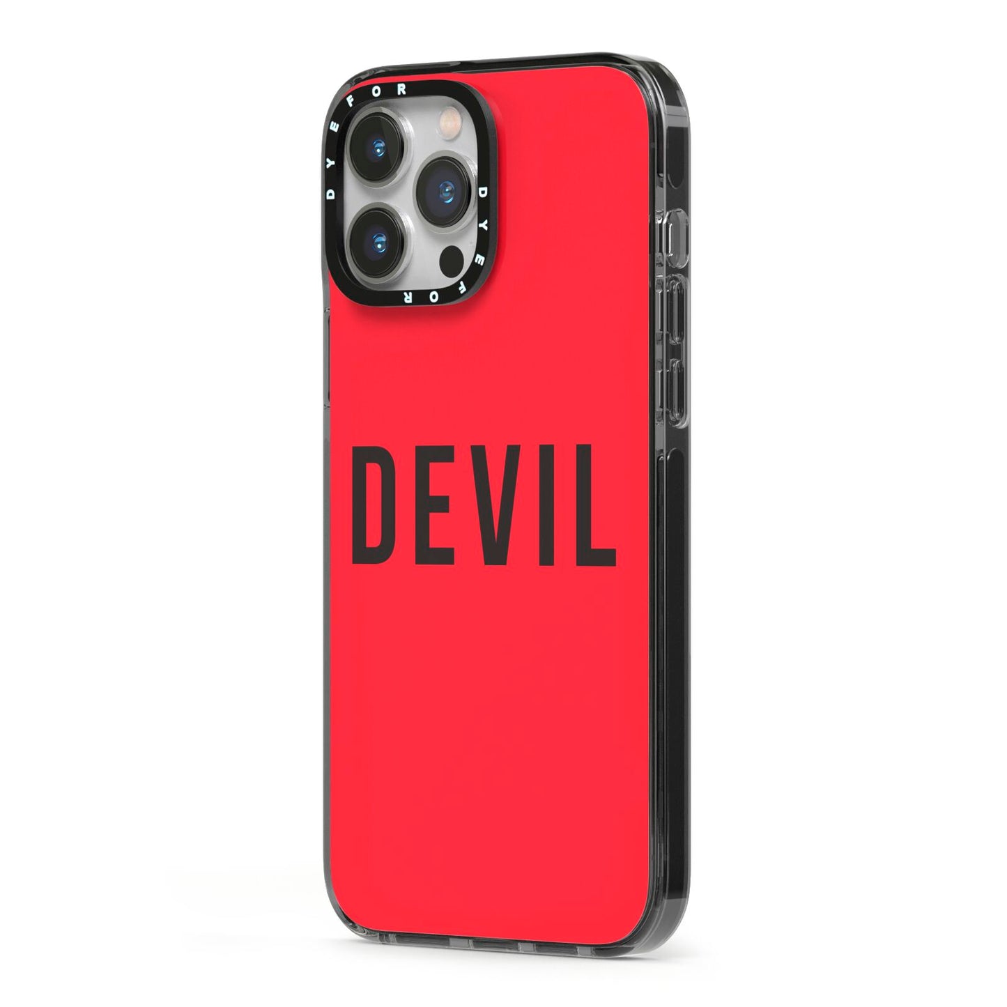 Halloween Red Devil iPhone 13 Pro Max Black Impact Case Side Angle on Silver phone