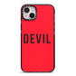 Halloween Red Devil iPhone 14 Plus Black Impact Case on Silver phone