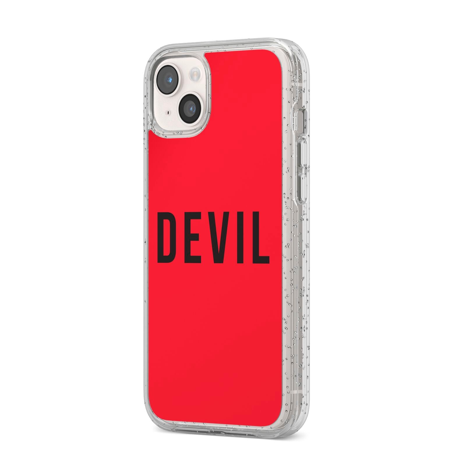 Halloween Red Devil iPhone 14 Plus Glitter Tough Case Starlight Angled Image