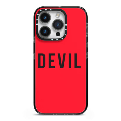 Halloween Red Devil iPhone 14 Pro Black Impact Case on Silver phone