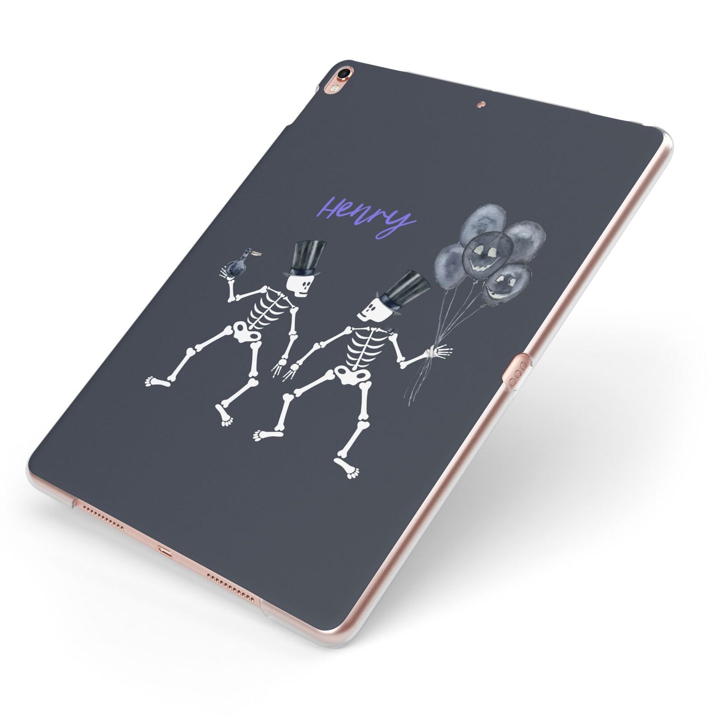 Halloween Skeleton Apple iPad Case on Rose Gold iPad Side View