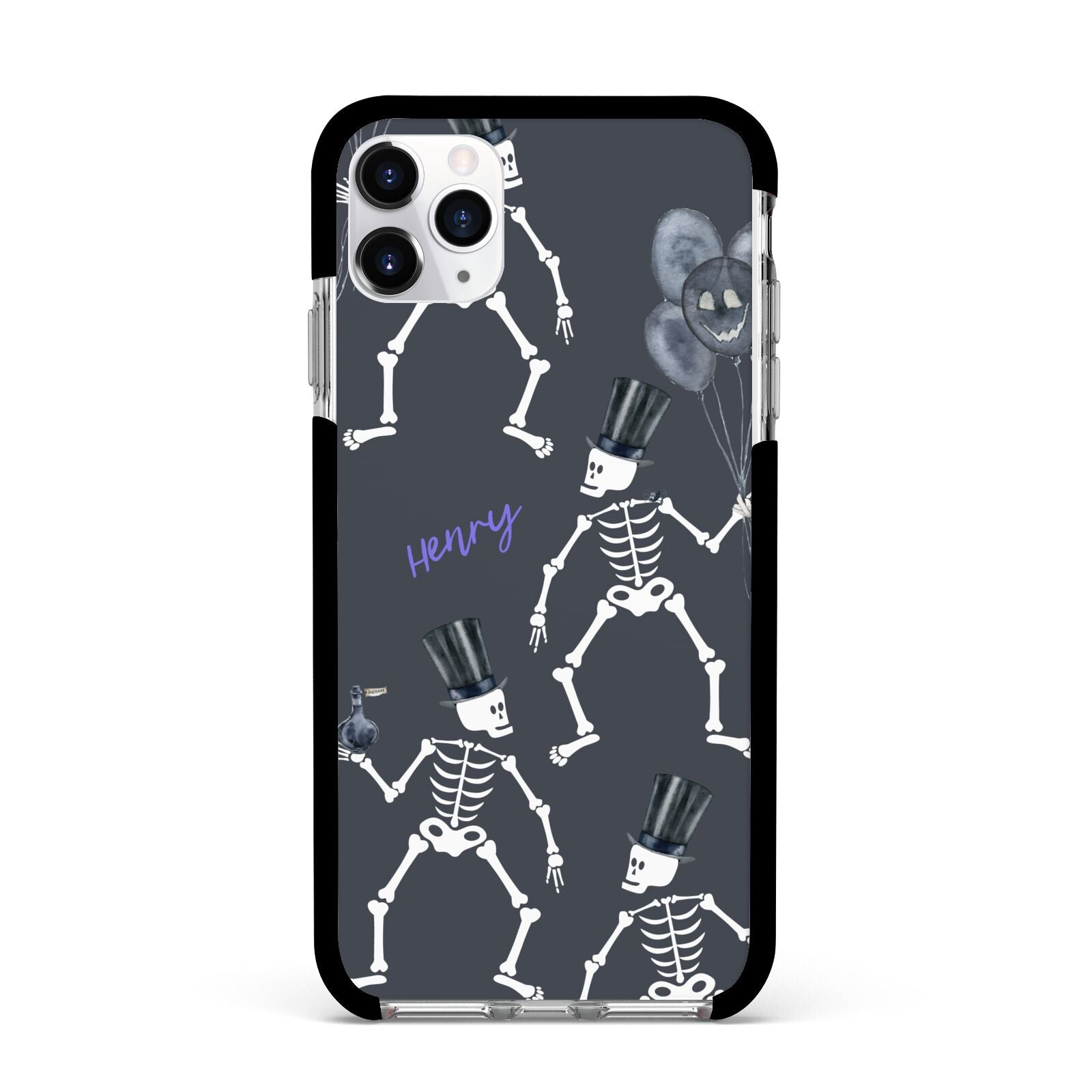 Halloween Skeleton Apple iPhone 11 Pro Max in Silver with Black Impact Case